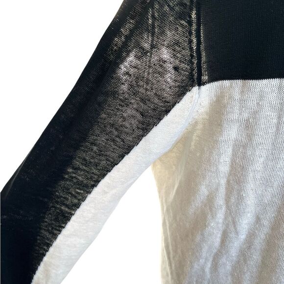 360 Linen Knit Sweater Size Large Black and Cream Color block Lightweight - Picture 6 of 8